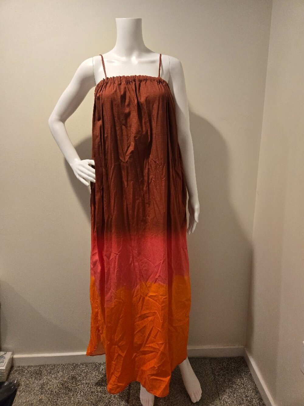 Tucker Sleeveless Ombre Maxi Dress Red Orange XS